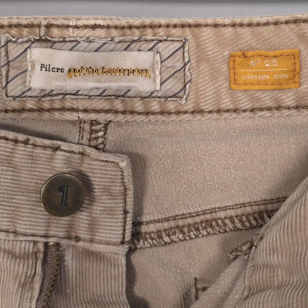 ANTHROPOLOGIE PILCRO Corduroy 28 Skinny Pants Jeans Beige Stretch‎ Vintage Slim